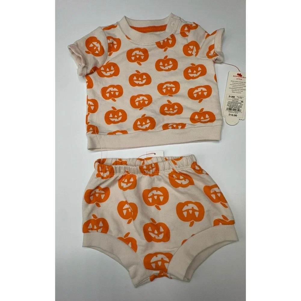 NEW infant size 0-3 months off white and pumpkin orange two piece outfit. Unisex
